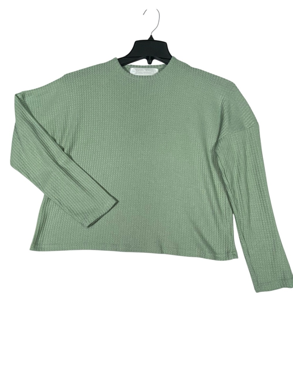 Alexander Del Rossa Cropped Waffle Knit Top Women's L Sage Green Long Sleeve